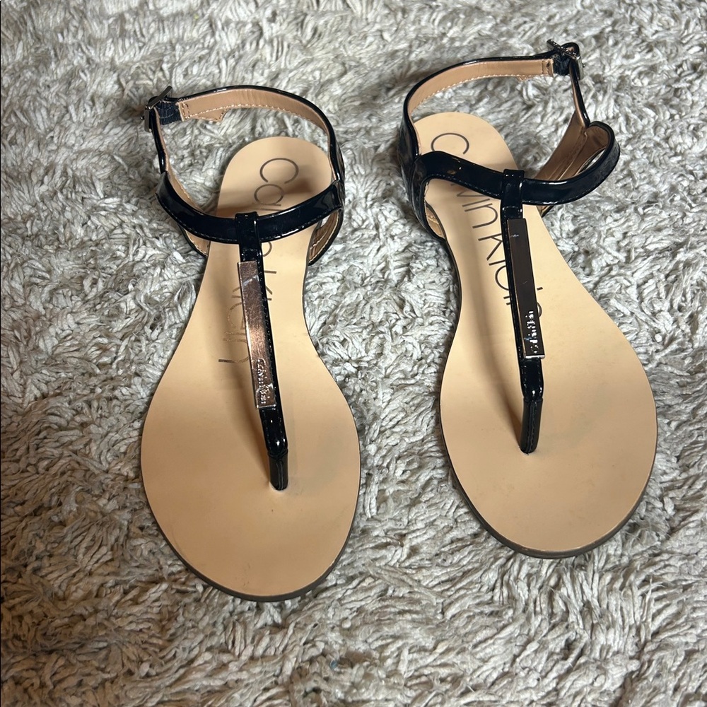 Calvin Klein Black and Tan Women's Sandals